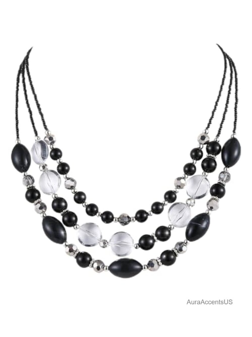 Chunky Layered Beaded Statement Necklace Multi Strand Crystal Natural Stone